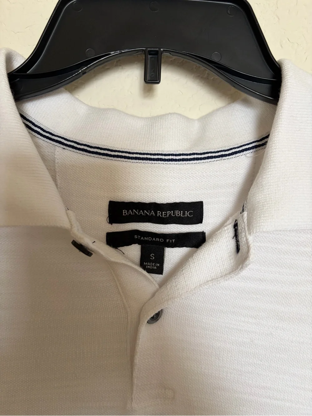 Banana Republic White Polo with Green and Navy Stripes